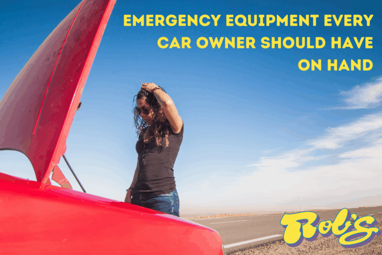 woman looking for emergency kit after car breaks down